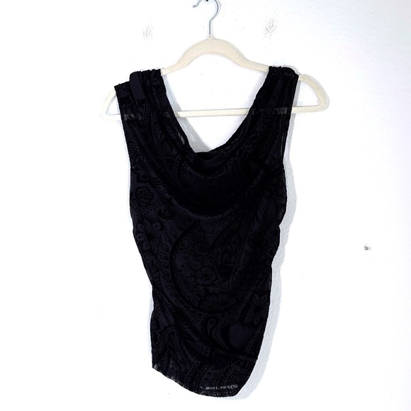 Sheer Off Shoulder Black Burnout Paisley Mesh Ruched Cowl Top XL Vampy Fairy - Picture 6 of 11